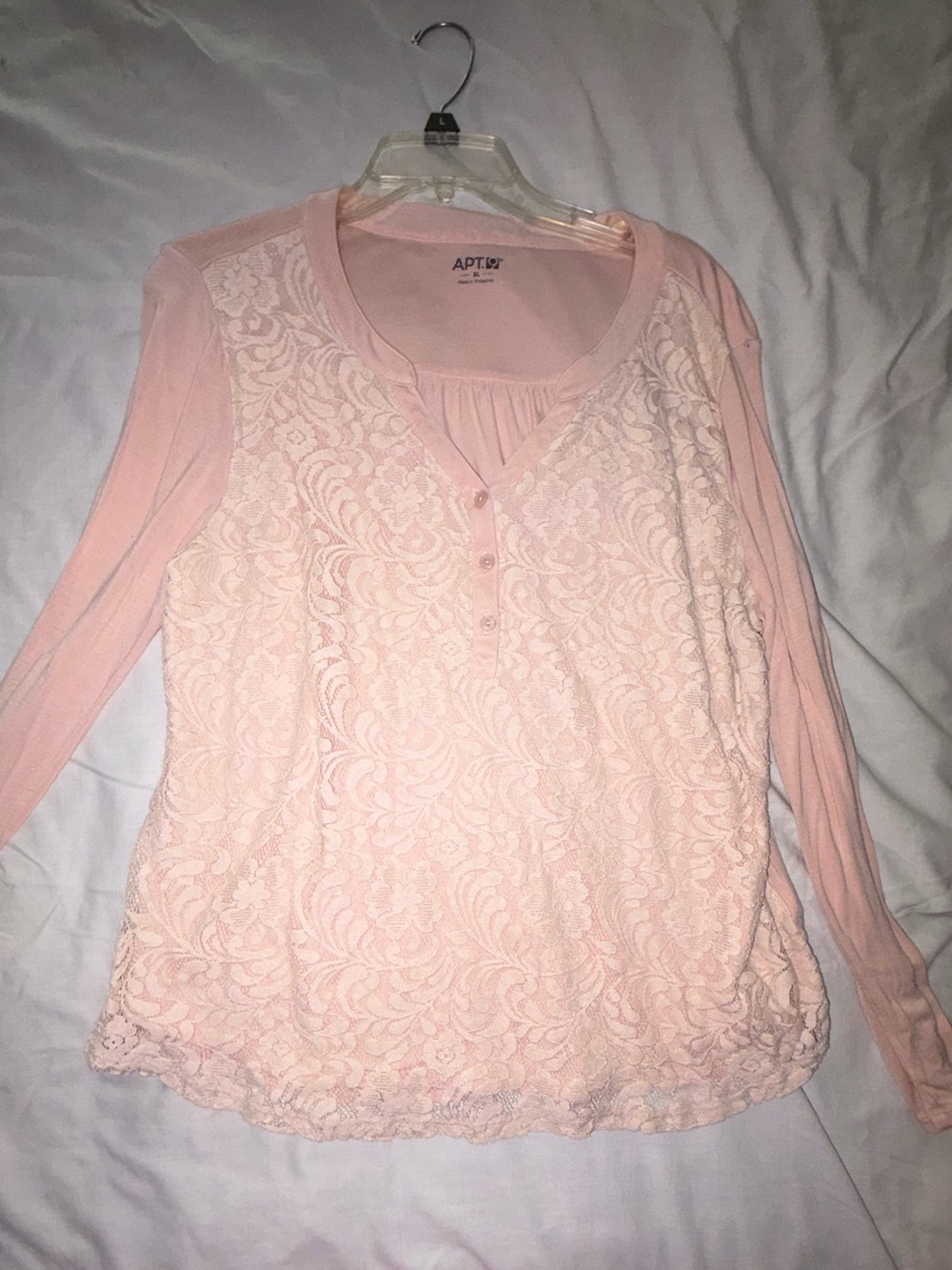 Apt. 9 Light Pink Lace Long-Sleeve Henley Top